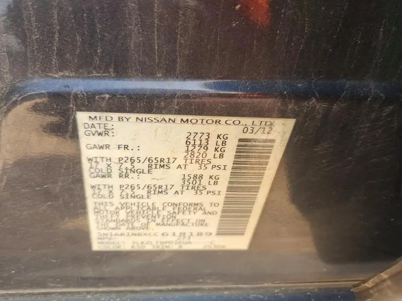 2012 NISSAN PATHFINDER S  