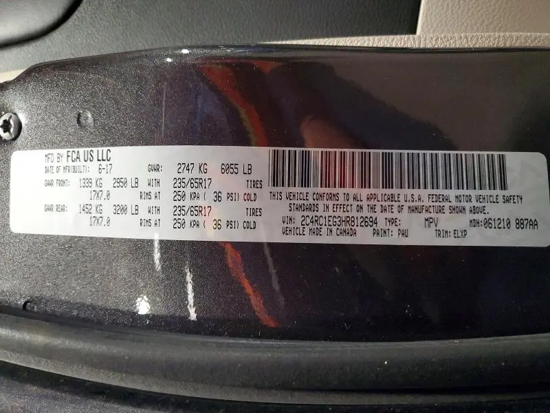 2017 CHRYSLER PACIFICA TOURING L PLUS  