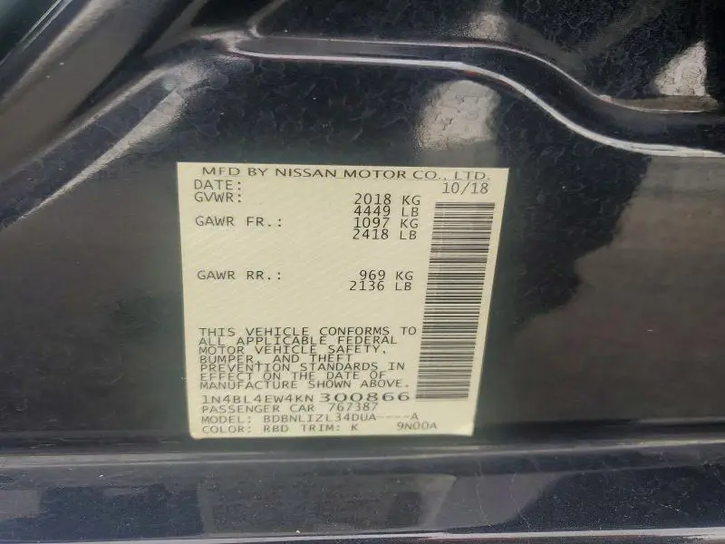 2019 NISSAN ALTIMA SL  