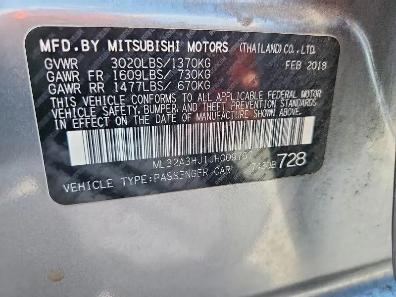 2018 MITSUBISHI MIRAGE ES  