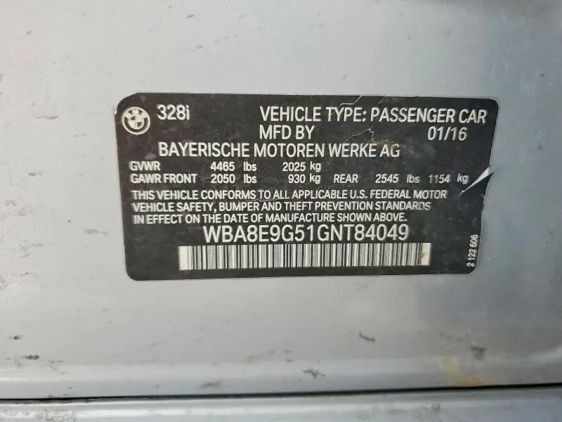 2016 BMW 328 I SULEV  