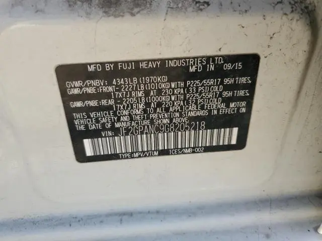 2016 SUBARU CROSSTREK LIMITED  