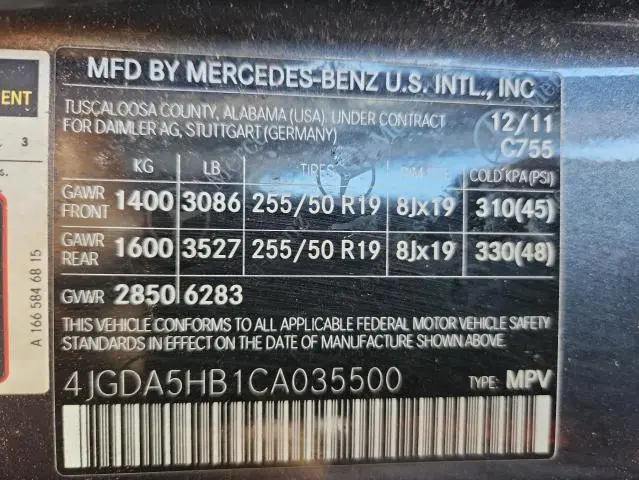 2012 MERCEDES-BENZ ML 350 4MATIC  