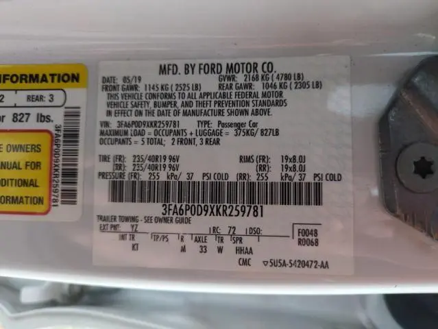 2019 FORD FUSION TITANIUM  