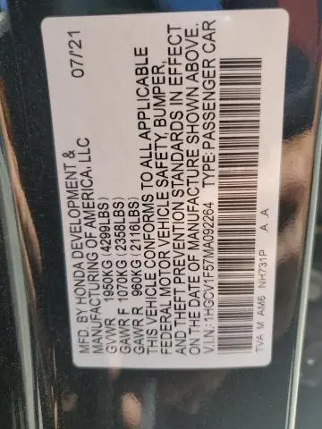 2021 HONDA ACCORD EXL