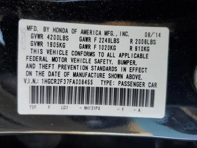 2015 HONDA ACCORD LX  