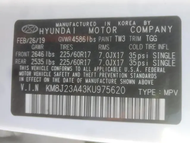 2019 HYUNDAI TUCSON SE  