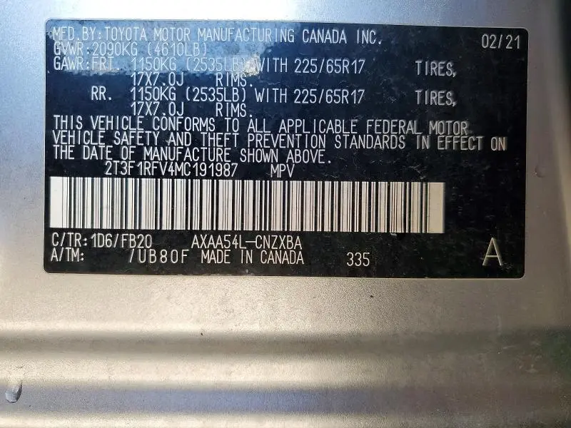 2021 TOYOTA RAV4 LE  