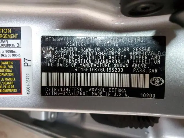 2016 TOYOTA CAMRY LE  