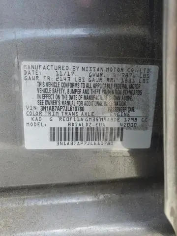 2018 NISSAN SENTRA S  