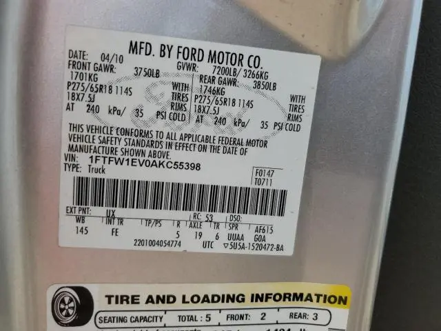 2010 FORD F150 SUPERCREW  