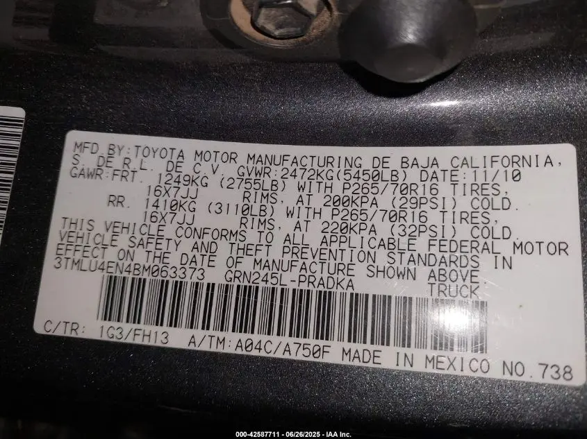2011 TOYOTA TACOMA BASE V6