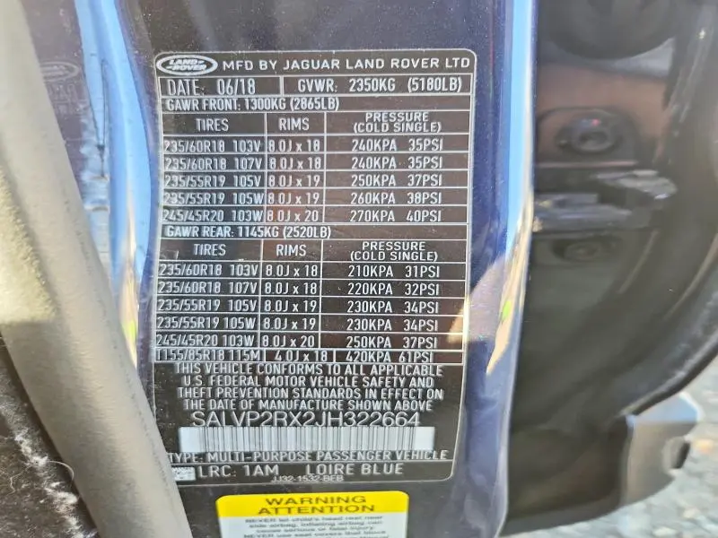 2018 LAND ROVER RANGE ROVER EVOQUE SE  