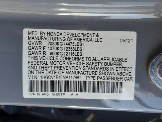 2021 HONDA ACCORD SPORT SE