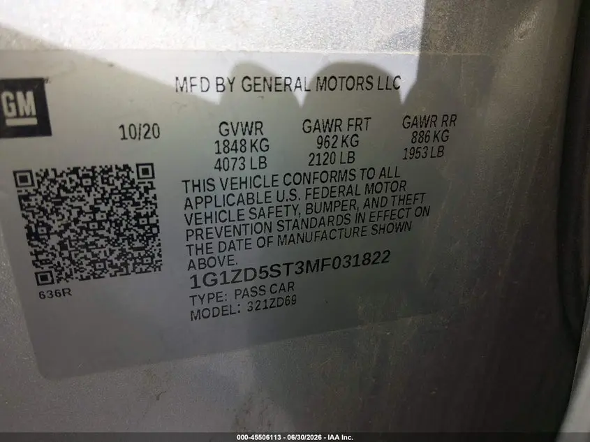 2021 CHEVROLET MALIBU FWD LT