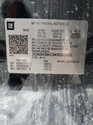 2019 CHEVROLET TAHOE K1500 LT  