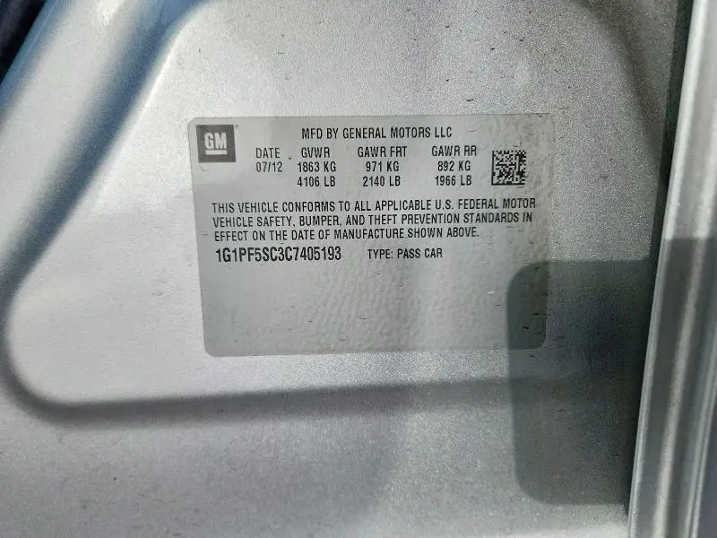 2012 CHEVROLET CRUZE LT  