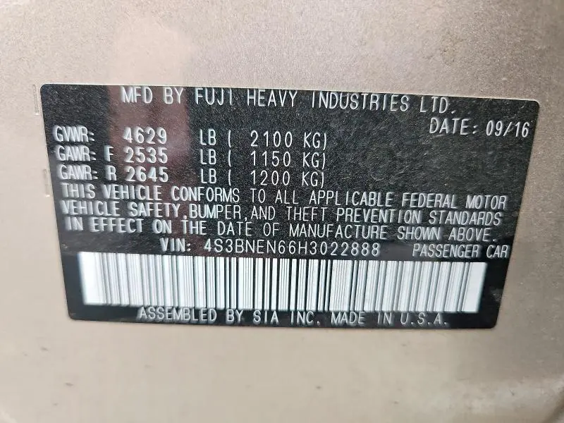 2017 SUBARU LEGACY 3.6R LIMITED  