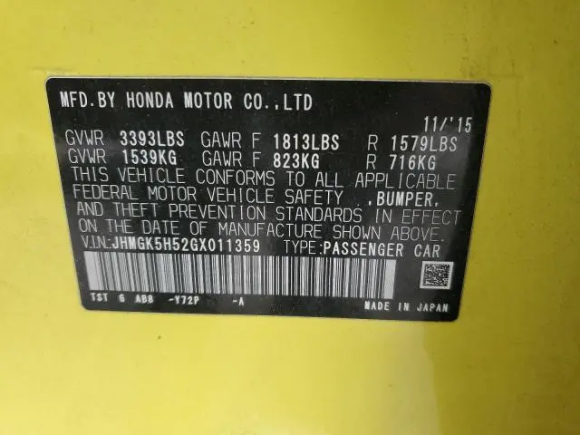 2016 HONDA FIT LX  