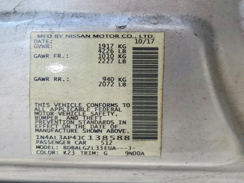 2018 NISSAN ALTIMA 2.5 S  
