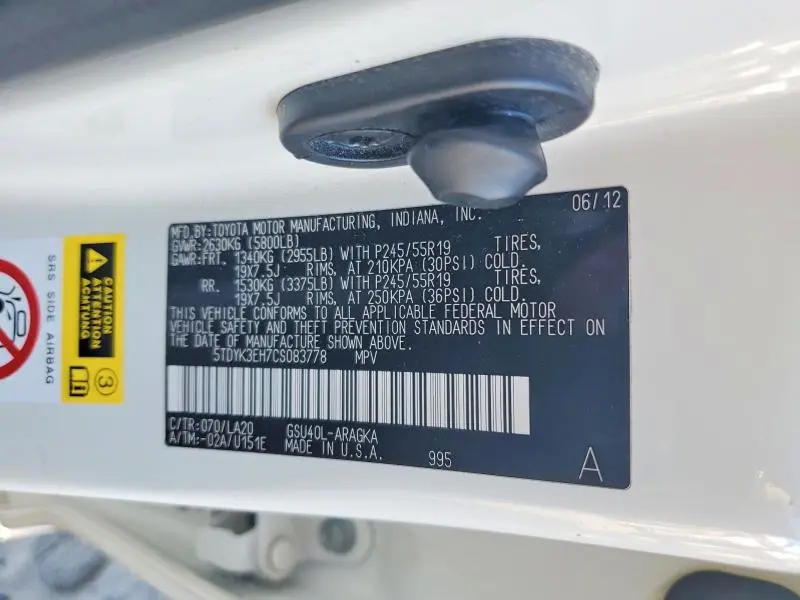 2012 TOYOTA HIGHLANDER LIMITED  