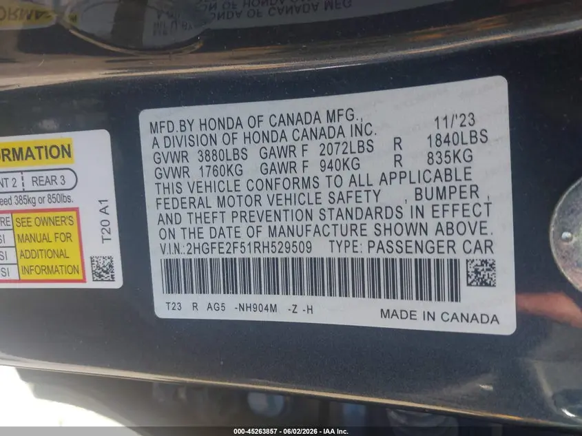 2024 HONDA CIVIC SPORT