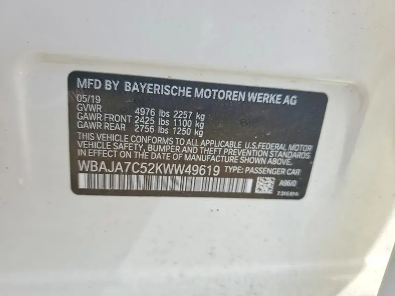 2019 BMW 530 XI  