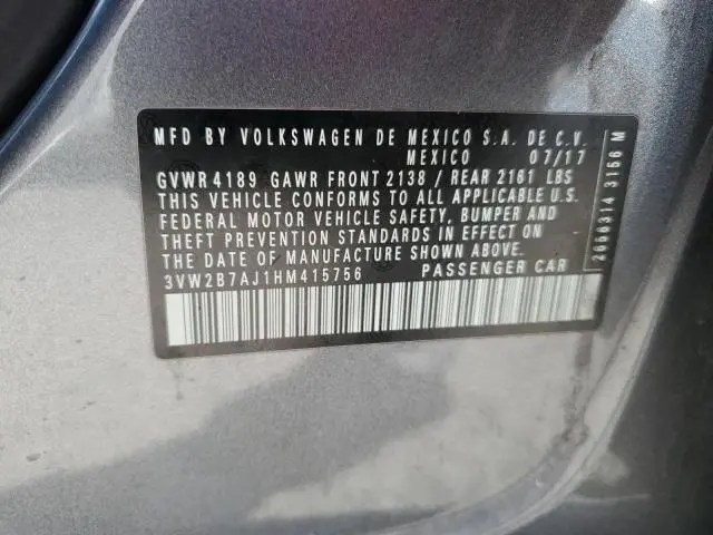 2017 VOLKSWAGEN JETTA S  