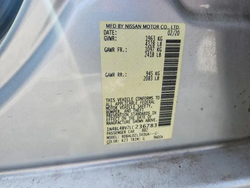 2020 NISSAN ALTIMA S  