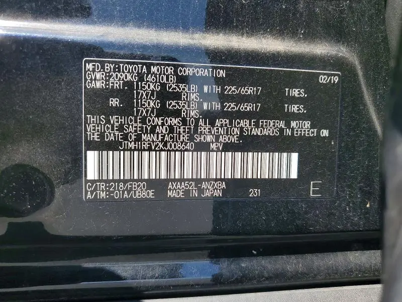 2019 TOYOTA RAV4 LE  