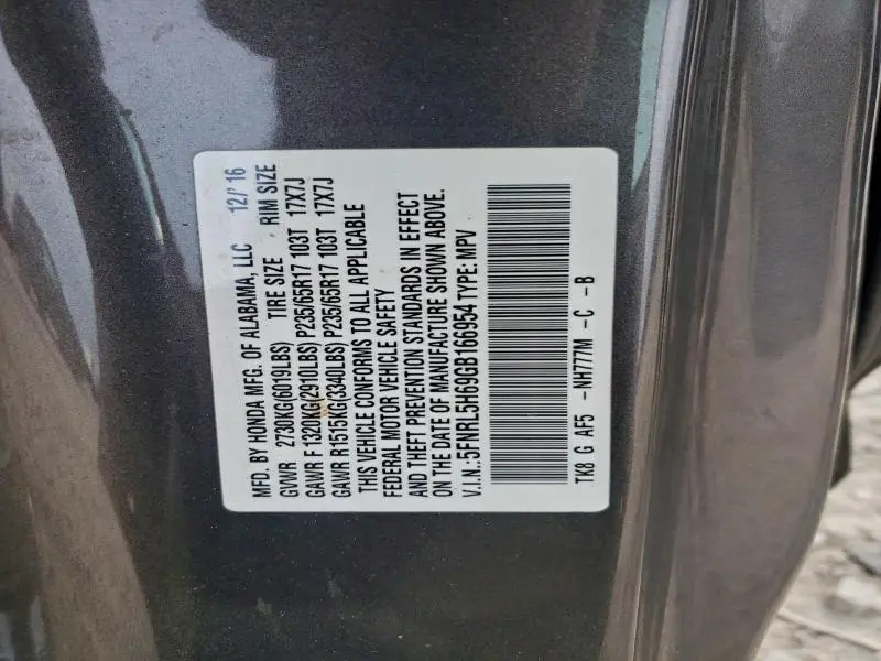 2016 HONDA ODYSSEY EXL  