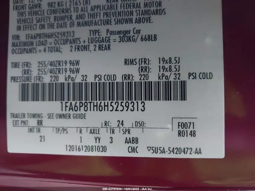 2017 FORD MUSTANG ECOBOOST