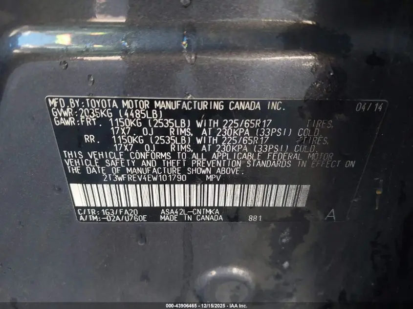 2014 TOYOTA RAV4 XLE