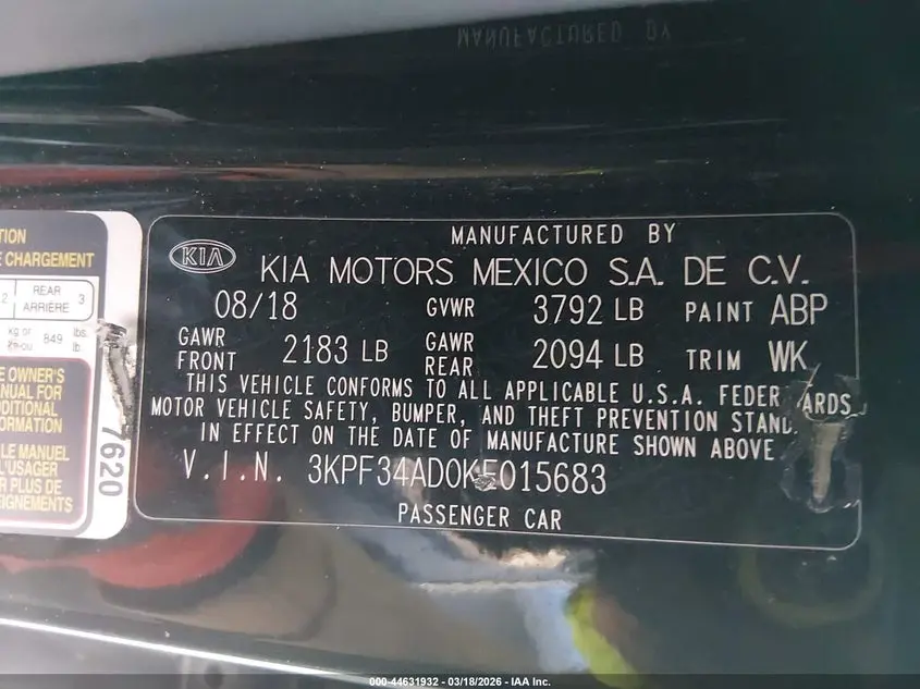 2019 KIA FORTE S