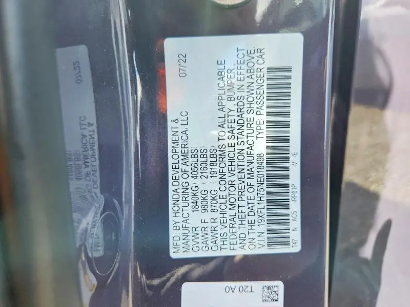 2022 HONDA CIVIC EXL  