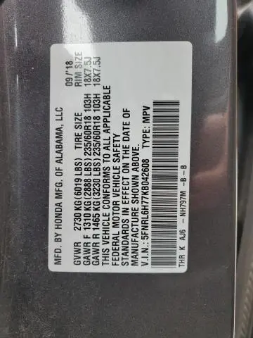 2019 HONDA ODYSSEY EXL  