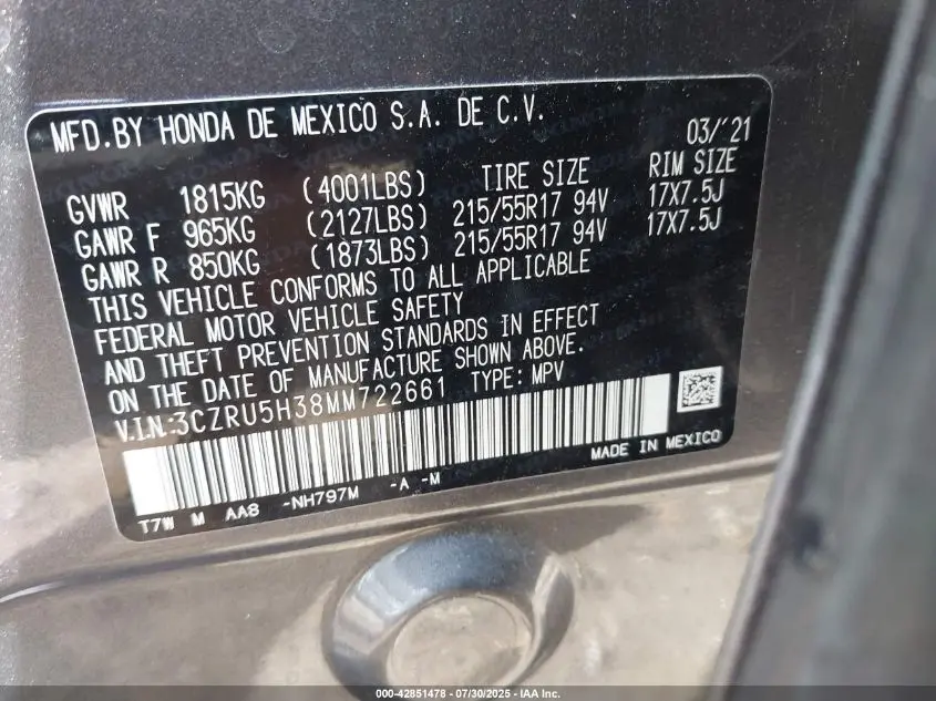 2021 HONDA HR-V 2WD LX