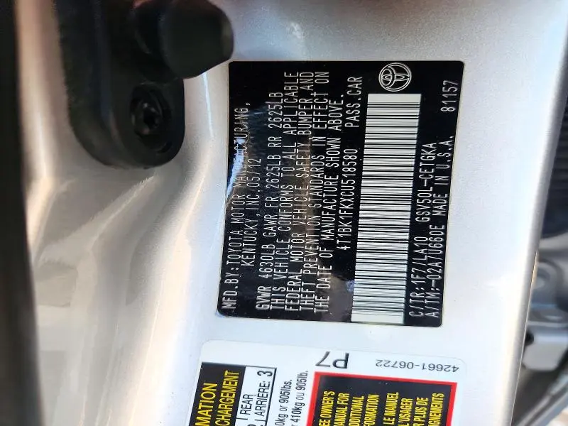 2012 TOYOTA CAMRY XLE V6  