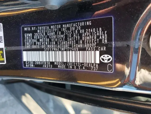 2021 TOYOTA COROLLA LE  