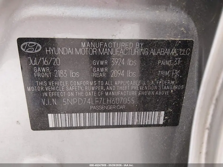 2020 HYUNDAI ELANTRA SE