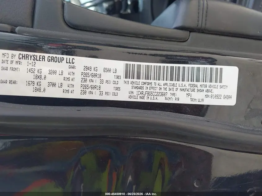 2012 JEEP GRAND CHEROKEE LIMITED