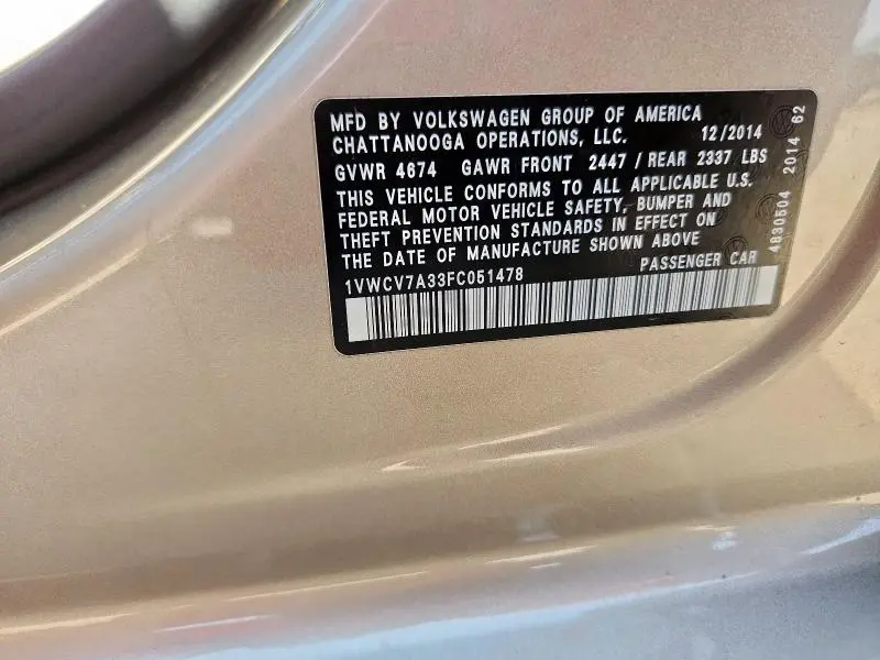 2015 VOLKSWAGEN PASSAT SEL  