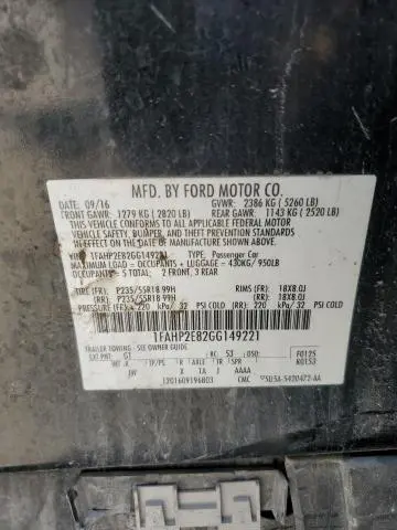2016 FORD TAURUS SEL  