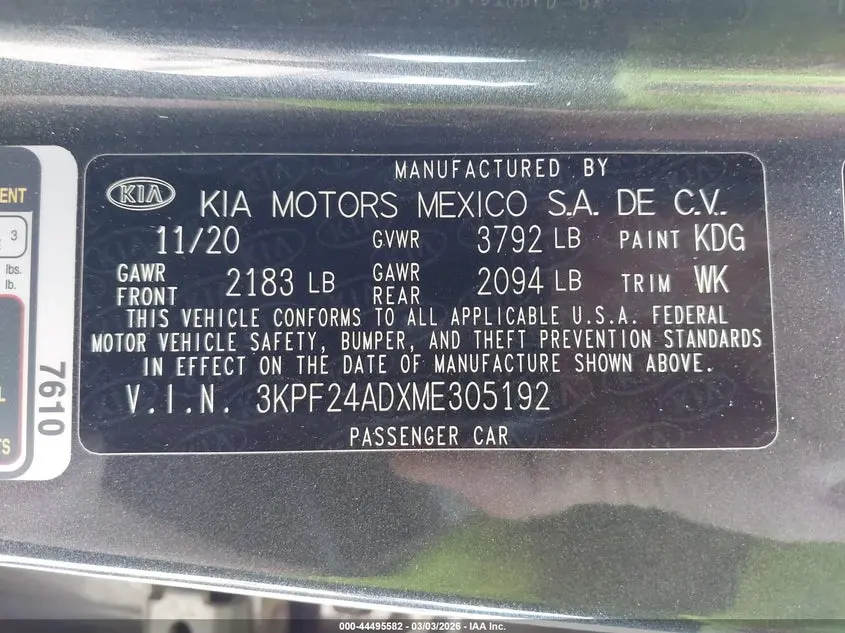 2021 KIA FORTE LXS