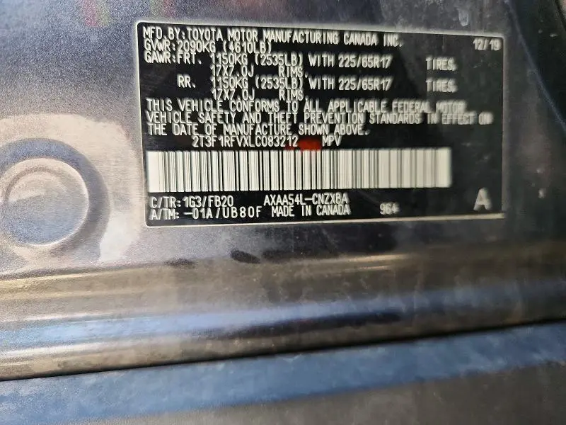 2020 TOYOTA RAV4 LE  