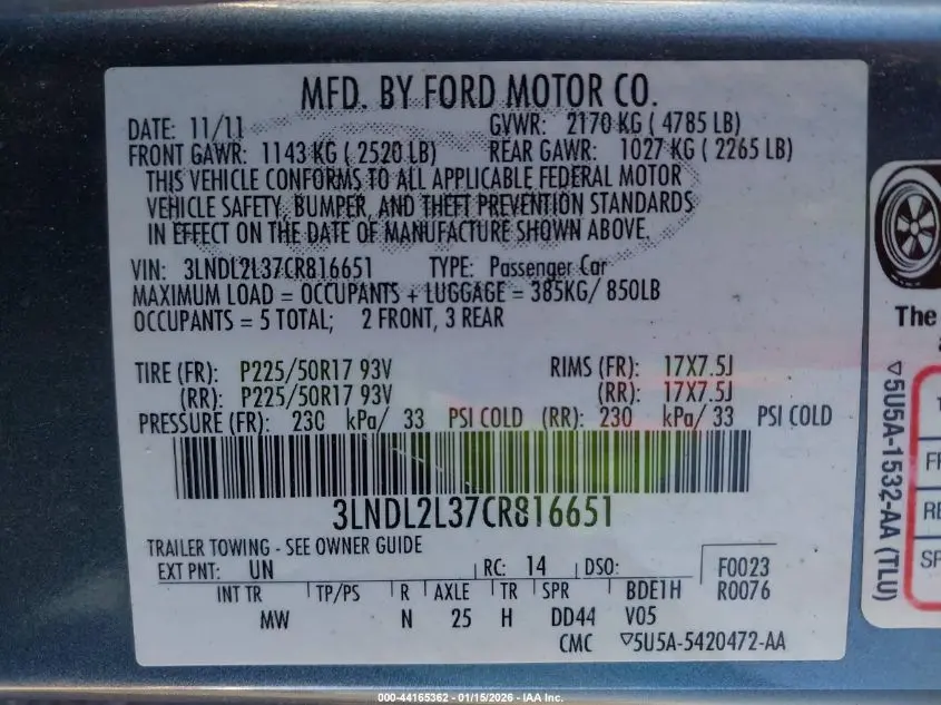 2012 LINCOLN MKZ HYBRID  