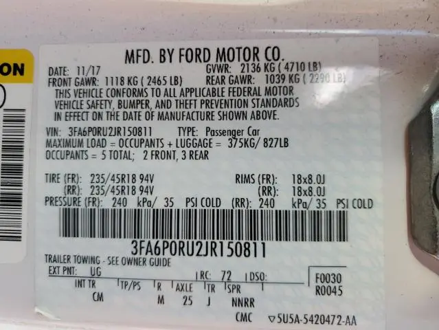 2018 FORD FUSION TITANIUM/PLATINUM HEV  