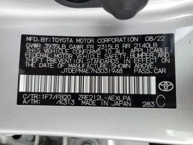 2022 TOYOTA COROLLA LE  