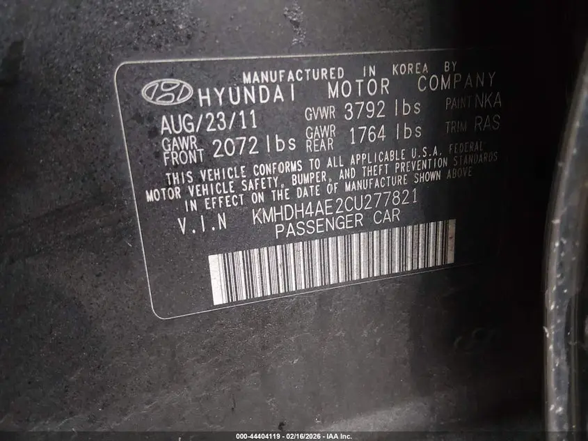 2012 HYUNDAI ELANTRA GLS (ULSAN PLANT)