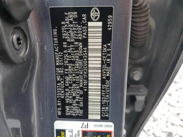 2012 TOYOTA CAMRY BASE  